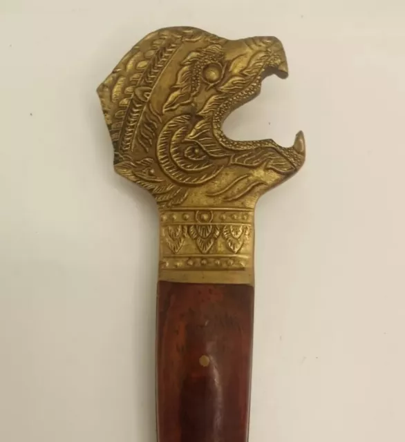 Vintage Brass and Rosewood Lion Head Letter Opener Thai Thailand