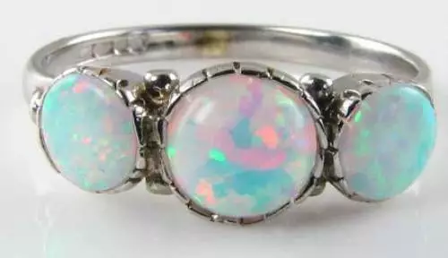 Stunning 9K  9Ct White Gold Aaa Opal Trilogy Art Deco Ins Ring Free Resize