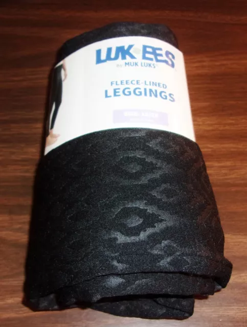 MUK LUKS Women's Fleece Lined Embossed Leggings-Black Camo Large/X-Large