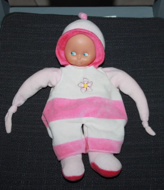 NOUNOURS poupée doudou peluche ROSE RAYE BLANC FLEUR  32 cm parfait état