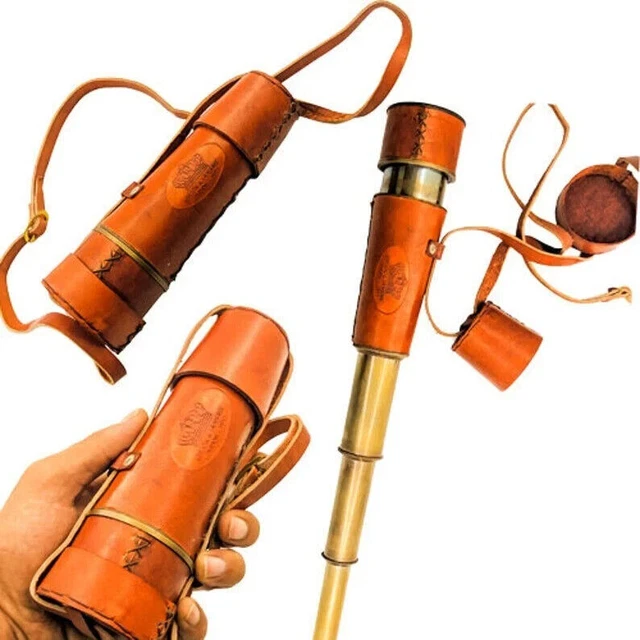 Telescopio marino náutico de latón Spyglass con estuche de cuero para...
