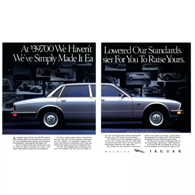 1990 Jaguar XJ6 Car Print Ad Paper Magazine Clipping Vintage 2 Page Art Machine