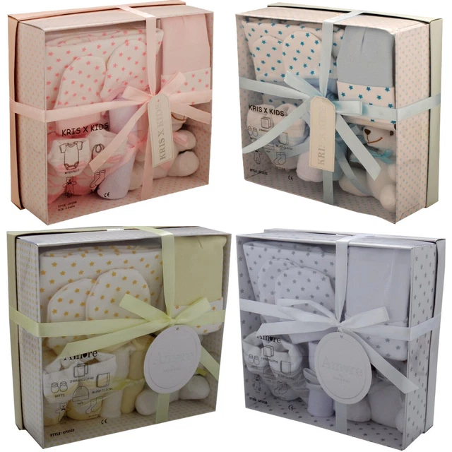 Set regalo neonato-3 mesi bambino bambina 7 pezzi calze orsacchiotto guanti cappello vestiti