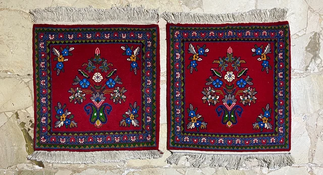Coppia Sarug Persia color Bordeaux disegno asimmetrico misura 0.57m x 0.54m