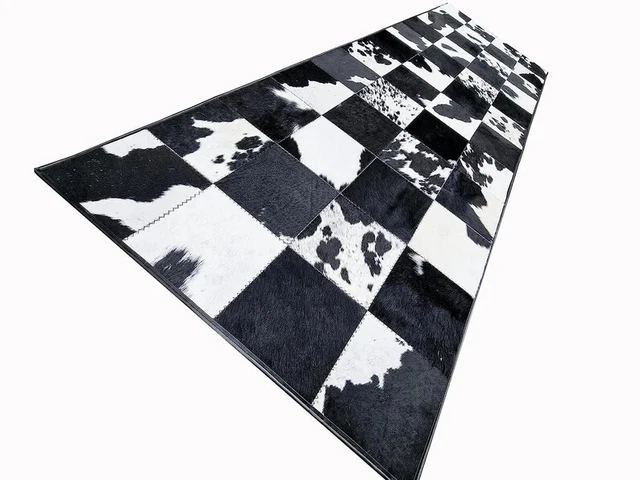 Cowhide Patchwork Runner Rug Black and White Cowhide Runner Cow Skin Leather2x12