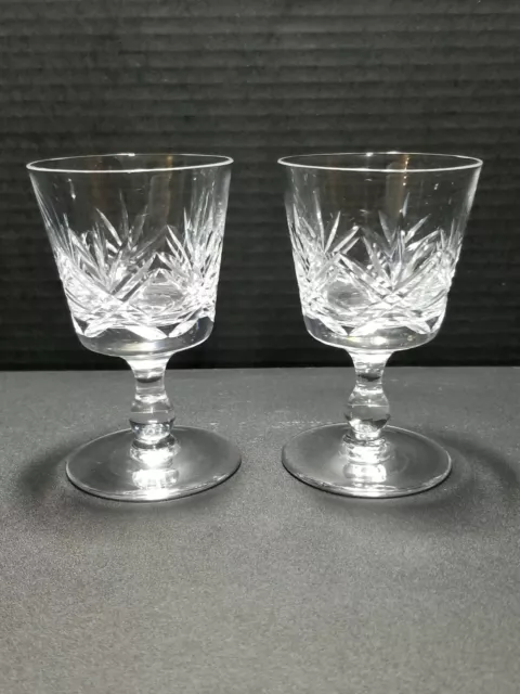 Set of 2 Thomas Webb England Crystal London Clear Wine Glasses 4 3/4" Tall Nice