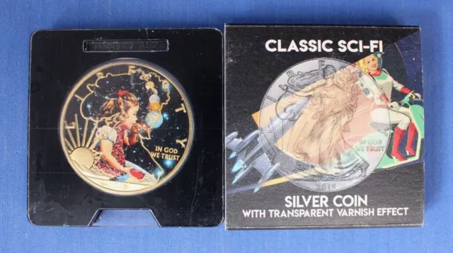 2019 1oz Silver Coloured Eagle $1 coin "Classic Sci-Fi" in Slide Case