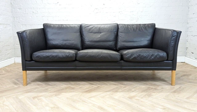 Mid-Century Vintage Danish Black Leather 3 Seater Sofa 'MH2225' by Mogens Hansen