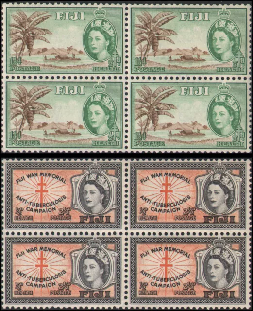 Fiji #B3-B4 MNH blocks of 4, registered SON