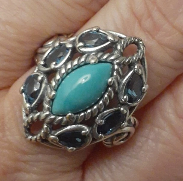 Carolyn Pollack Sterling Silver Turquoise Blue Topaz Gemstone Ring Sz 8 Signed