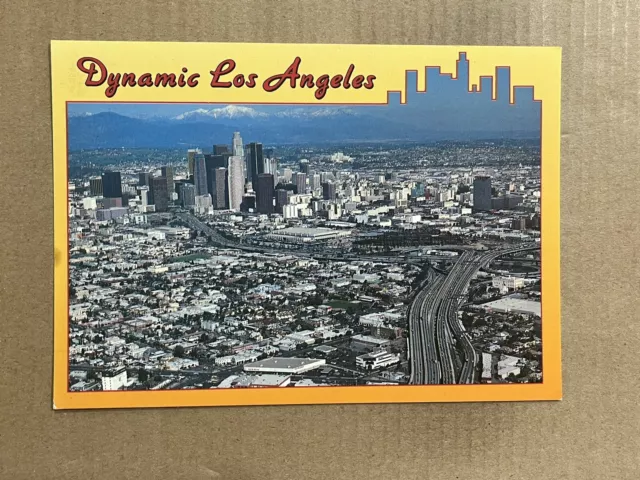 Postcard Los Angeles CA Aerial View Harbor Santa Monica Freeway Downtown Skyline