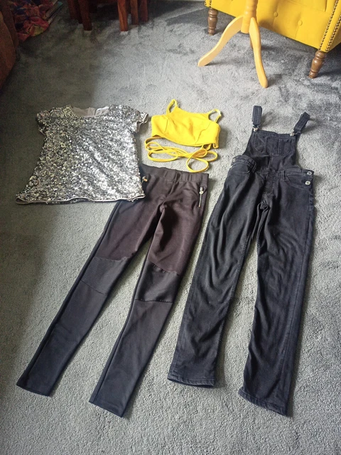 Pacchetto vestiti ragazze età 11-12 dungarees leggings paillettes tagliati M&S H&M F&F