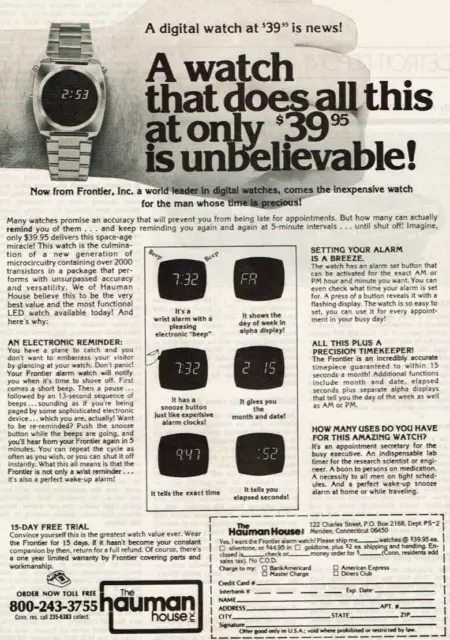 1977 Vintage Print Ad The Hauman House Frontier Digital Watch price Unbelievable