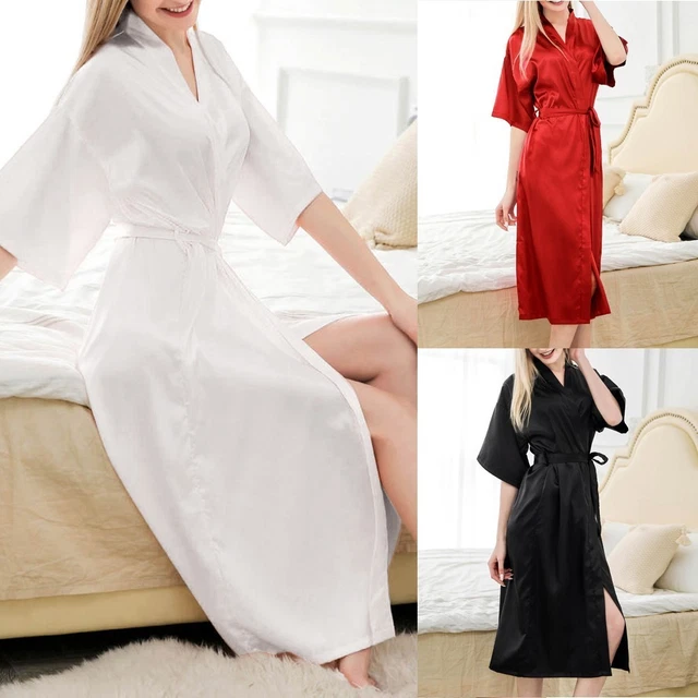 Peignoir Satin Femme Kimono Robe De Chambre - Légère Manches Courtes/Longues - Idéal Mariage Et Saint Valentin