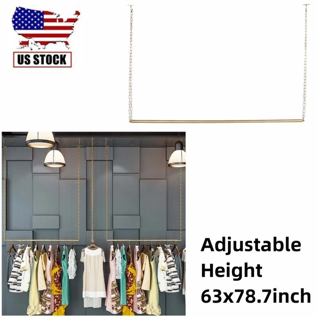 63"x78.7" Adjustable Chain Garment Rack Ceiling-mounted Hanging Clothes Shelf