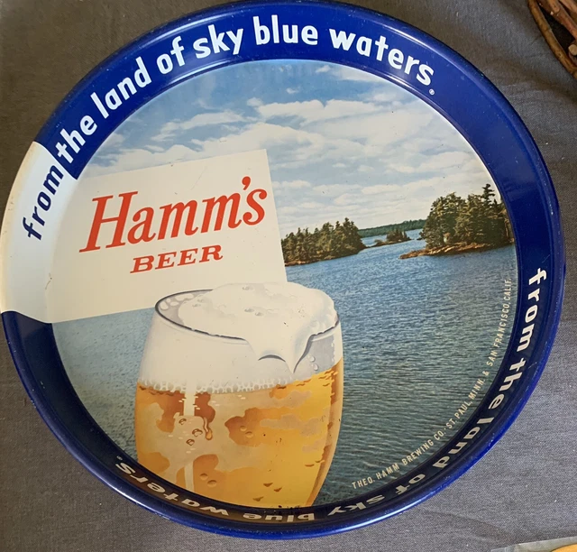 VINTAGE ORIGINAL Hamms Sky Blue Waters Beer Tray St Paul Advertising 13”