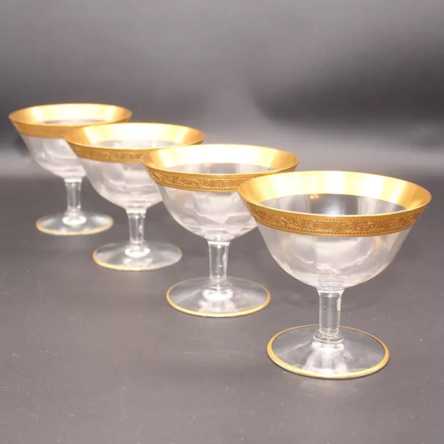 4 Minton Clear TIFFIN-FRANCISCAN Low Sherbet Champaign Optical Gold Encrusted