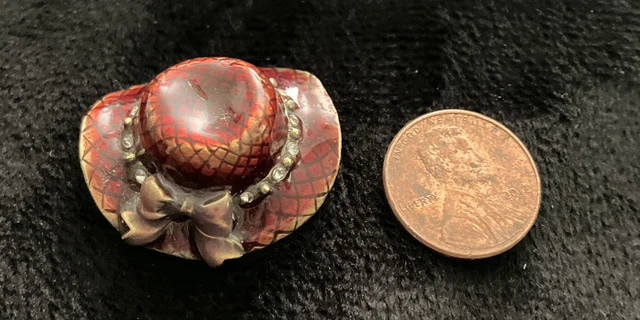 Cast Metal Miniature Ladies Red Hat Figural Paperweight 1.5”