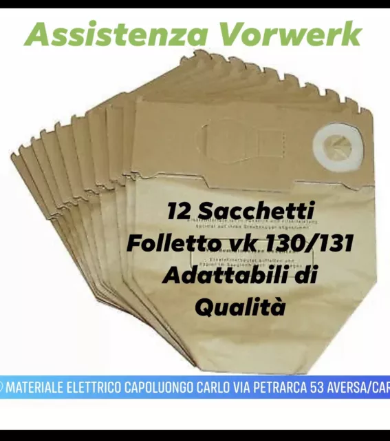 12 Sacchi Sacchetti Buste Adattabili Aspirapolvere Folletto Vorwerk Vk130  Vk131