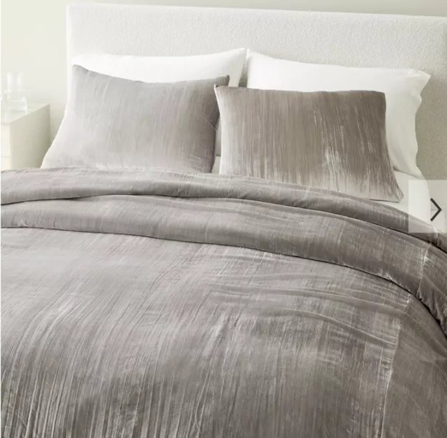 West Elm Crinkle Velvet Queen  Duvet Cover And sham Set