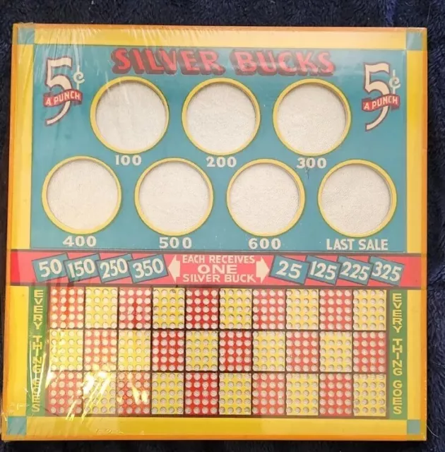 1940s Punch Board Trade Stimulator SILVER BUCKS Dollar Coin Gambling  MINT RARE!
