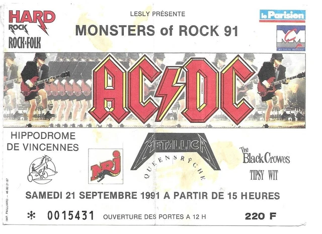 RARE / TICKET Billet Concert - Ac/Dc / Metallica : Live A Paris ...