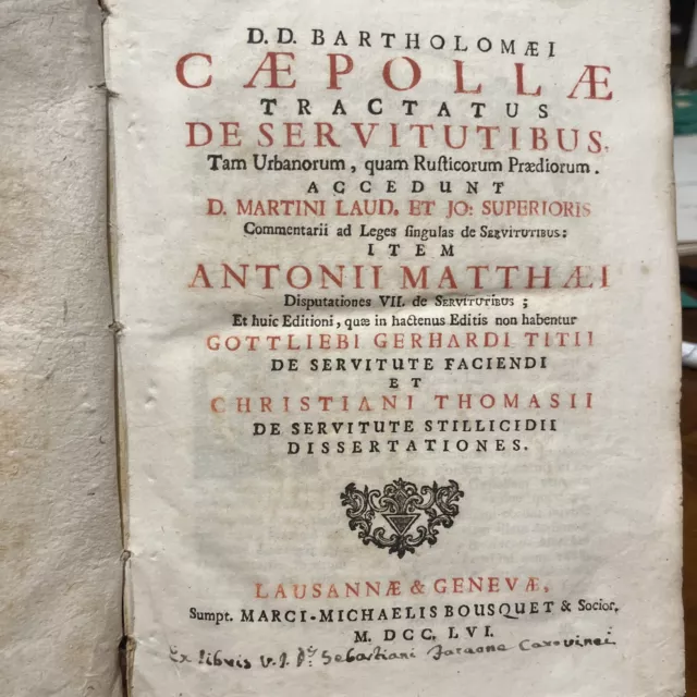 (5e) Bartolomeo Cipolla - tractatis de servitutibus - 1756