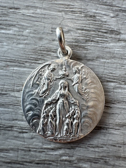 ANCIENNE GROSSE MÉDAILLE religieuse argent massif Enfants de Marie silver medal EUR 29,90