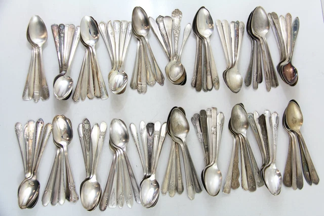 100x TEA SPOONS FLATWARE NO MONO SILVERPLATE LOT VINTAGE CRAFT REUSE REPURPOSE