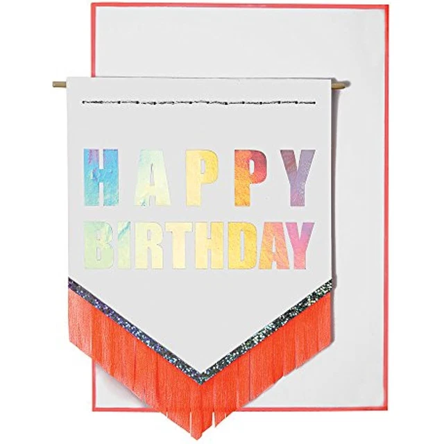 Tarjeta pancarta de cumpleaños con flecos de neón Meri Meri (paquete de 1)