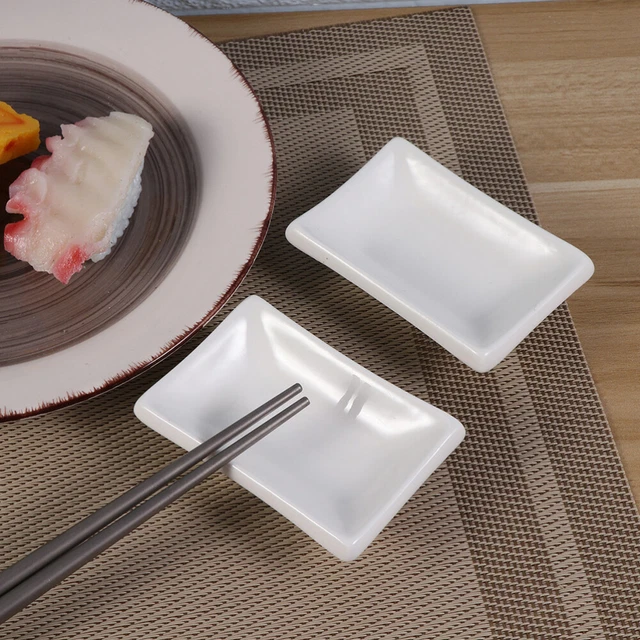 Bandeja de servir de salsa rectangular para aperitivo de cerámica blanca pura de 3 pulgadas 6 piezas