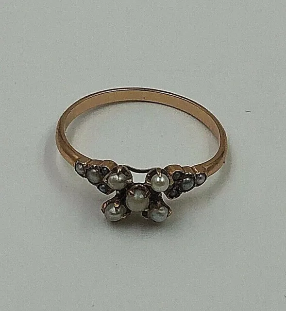 Antique Victorian 10K Yellow Gold Seed Pearl Ring Size 7.5