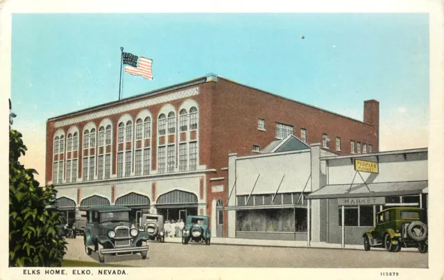 Postcard Elks Home Elko NV Peoples Market, Curt Teich Unposted