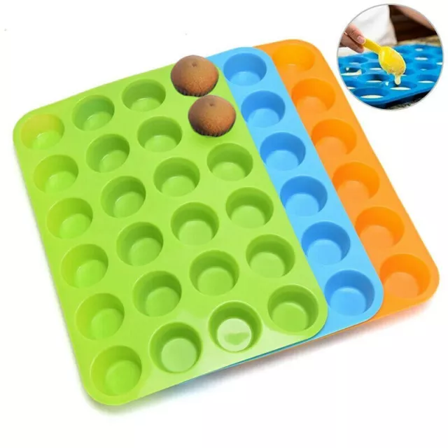 24 Cavity Pan Tray Cupcake Cookie Mini Bakeware Baking Mold Silicone Muffin