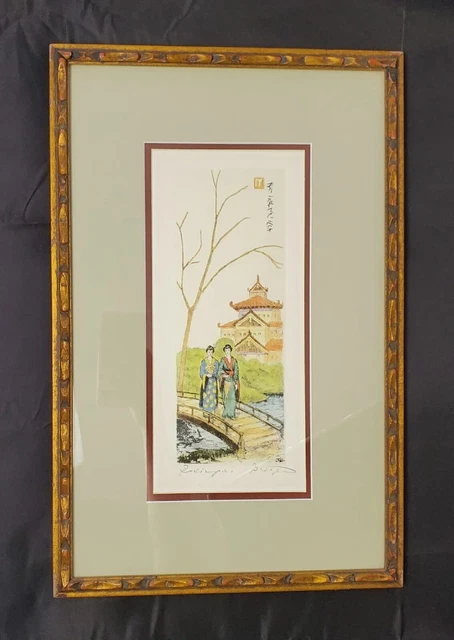 Beroge "Woman" Original Colored Etching Signed Framed Artwork 12"x18"