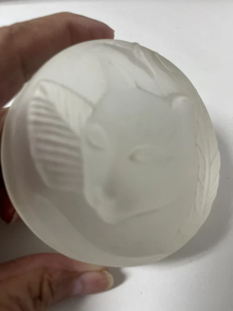 Vintage Round  Frosted Glass Cat Panther Cougar Jaguar Leopard Paperweight