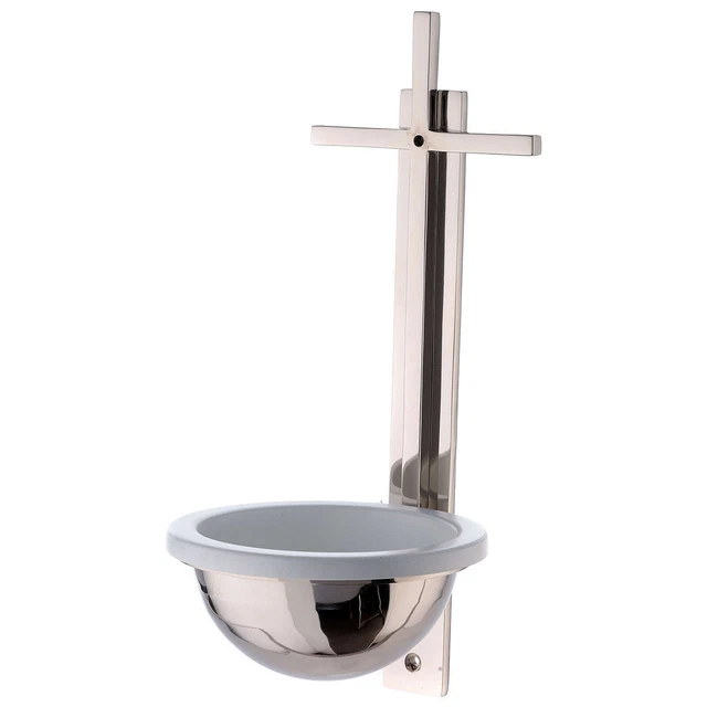 Acquasantiera croce latina ottone nichelato 31 cm