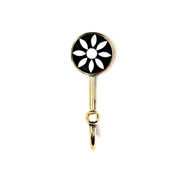 Small Black and Pearl Daisy Wall Hook - BlackGoldWhite - brass, Coat Hook, mo...