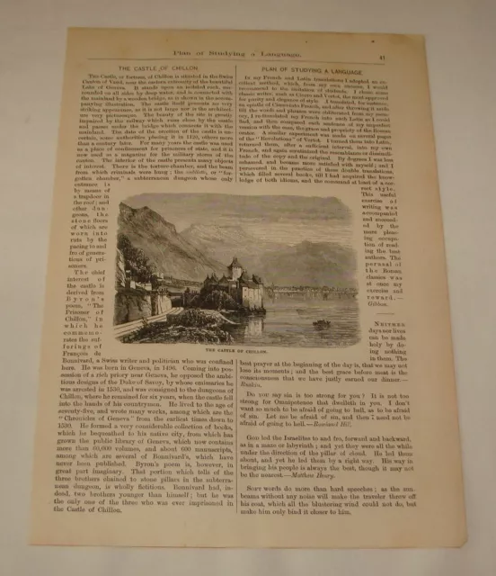 1880 Artículo ~ Castillo De Chillon, Suiza