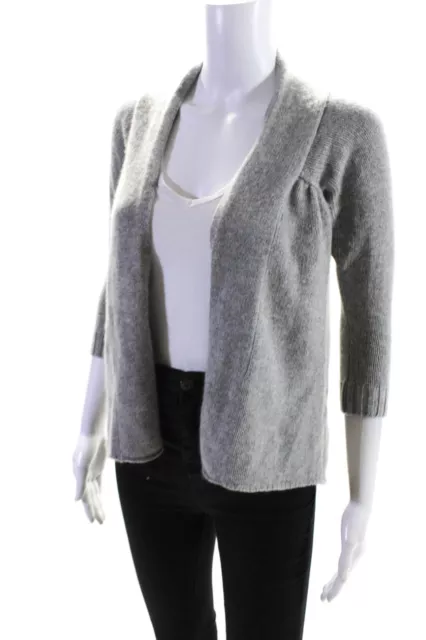 Vince Womens Ribbed Knit Textured Open Front 3/4 Sleeve Cardigan Gray Size XS 2
