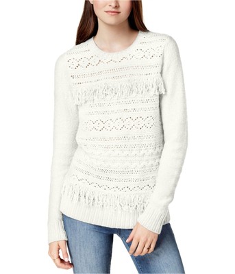 Avoria Kensie Donna Frangia Maglione Maglia,Bianco Sporco,Grande 