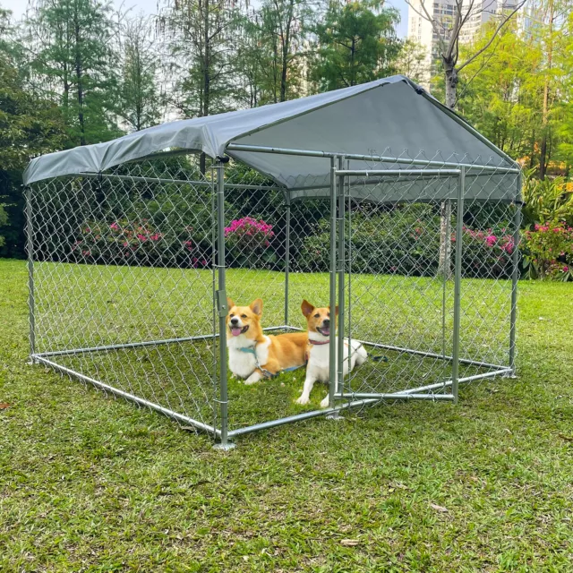 Outdoor Dog Playpen Large Cage Pet Metal Fence Kennel w/Waterproof Cover Roof