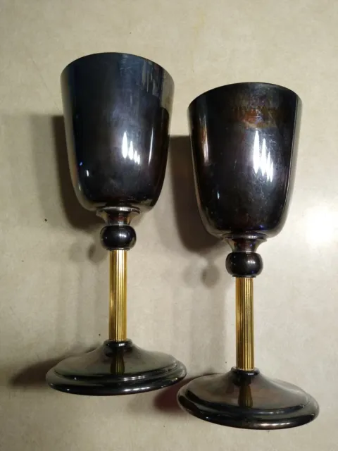 FB Rogers Silver Wine Water Goblets with Gold Tone Stem 6.5" tall