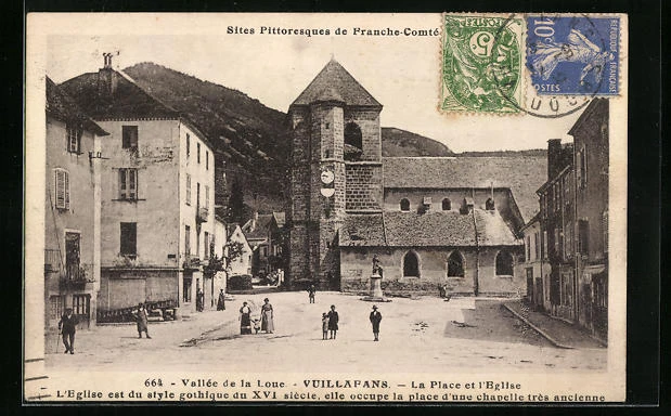 CPA Vuillapans, La Place et l´Eglise