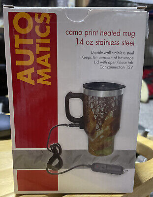 Heated Travel Mug Car Plug-In Cup Keeps Coffee Hot Camo Print