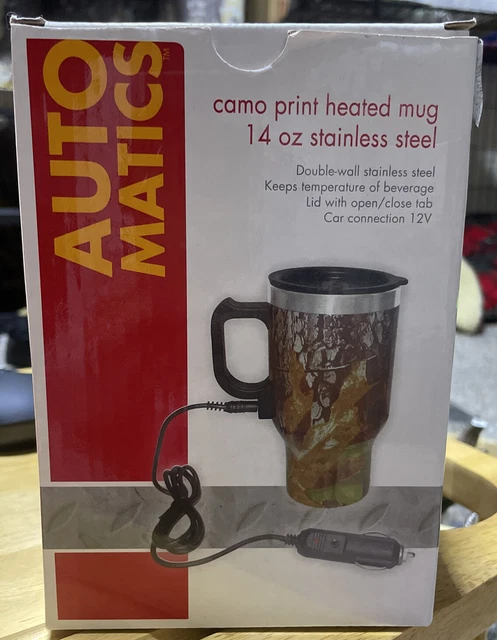 Heated Travel Mug Car Plug-In Cup Keeps Coffee Hot Camo Print