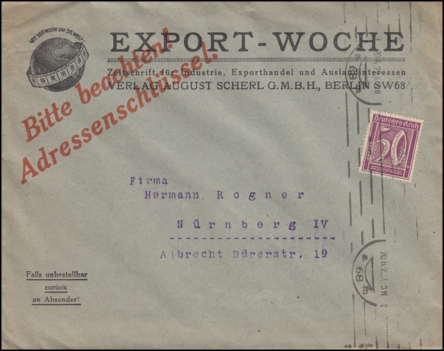 Firmenlochung B.L.A. auf Ziffer 50 Pf. als EF auf Drucksache BERLIN 20.6.22