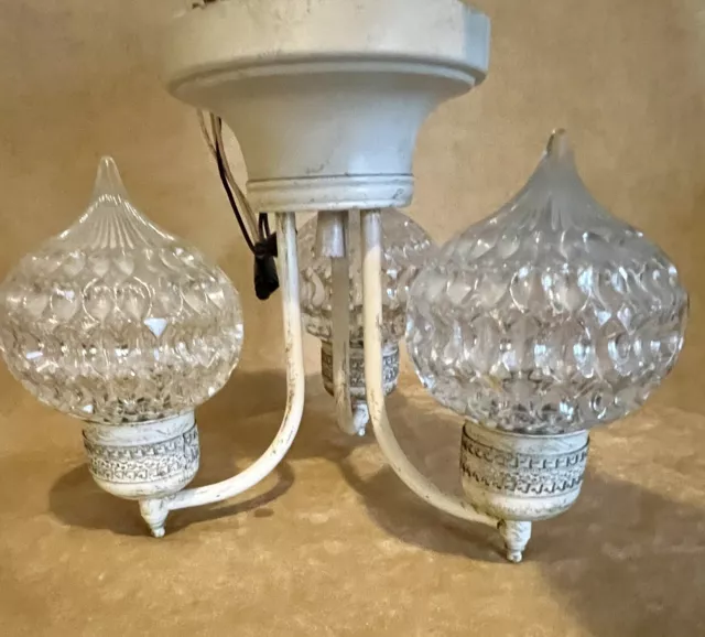 Vintage 1970'S Mcm Ornate Ceiling Mount Diamond Rain Drop Glass Light Fixture 3