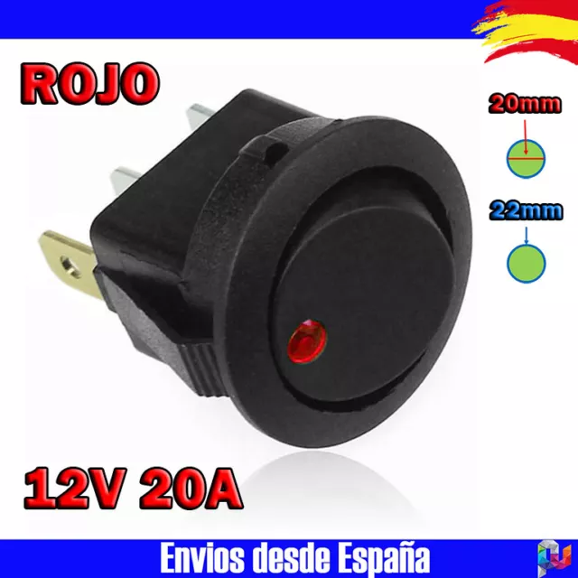 Interruptor LED redondo 22-23mm 12v -20A- con luz - ROJO - Electronica Arduino