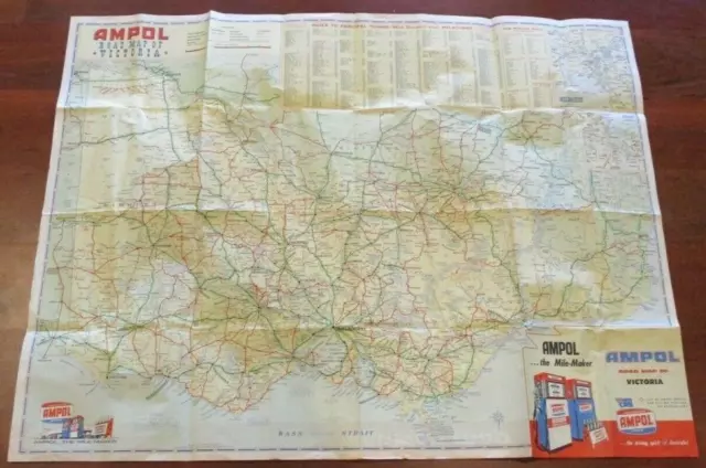 Ampol - Road Map of Victoria - Plus Highway Map of Australia - Vintage - 1959